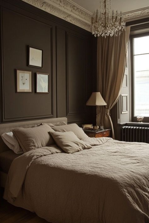 Mocha Bedroom, Moody Bedroom Decor, Dark And Moody Bedroom, Moody Decor, Intimate Space, Moody Bedroom, Best Bedroom, Dark And Moody, Brown Bedroom