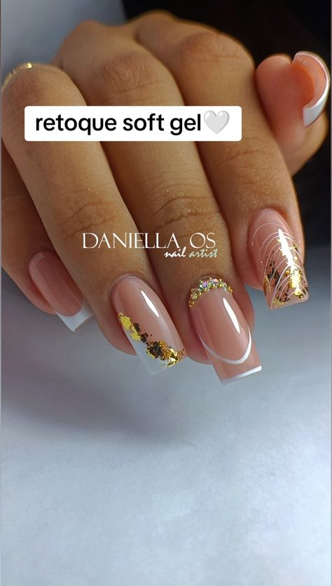 Uñas Jelly Tips, French Nails With Gold, Jelly Tips, Aqua Nails, Nails Nail Polish, Nail Art Products, Gel Nails Diy, Blush Nails, Stamping Nail Art