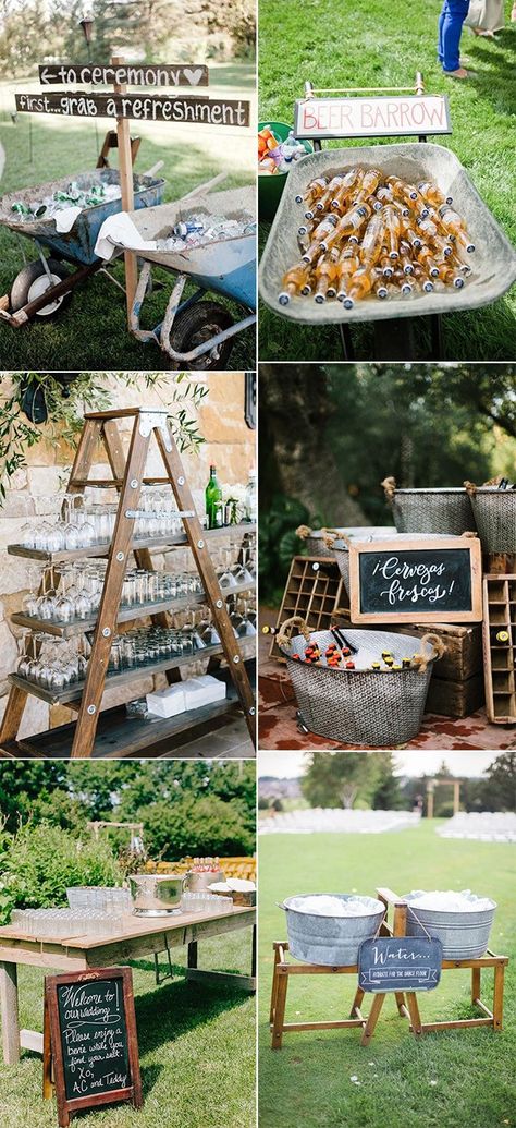 trending outdoor wedding drink station ideas Wedding Drinks Display, Wedding Drink Station Ideas, Drink Station Ideas, Beer Barrow, Wedding Drink Station, Lilac Wedding Bouquet, Drink Display, Urban Wedding Venue, Lilac Wedding