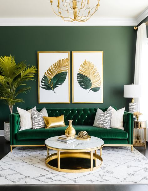 46 Dark Green Living Room Ideas To Transform Your Space With Style Emerald Green And White Living Room, Hunter Green Couch Living Room Ideas, Green Gold Black Living Room, Green Sofa Decor Ideas, Green And Burnt Orange Living Room, Emerald Green And Grey Living Room, Green Black And Gold Living Rooms, Living Room Color Scheme Ideas Cozy, Olive Sofa Living Room Ideas