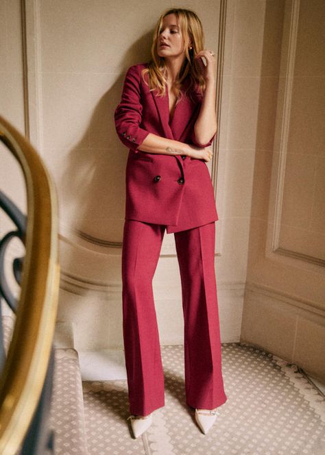 Chelsea Jacket - Burgundy - Polyester - Sézane Olivia Palermo Street Style, Burgundy Trousers, Inspirational Outfits, Sailor Fashion, Fall Capsule Wardrobe, Olivia Palermo, Trouser Suits, Fall Wardrobe, Work Fashion