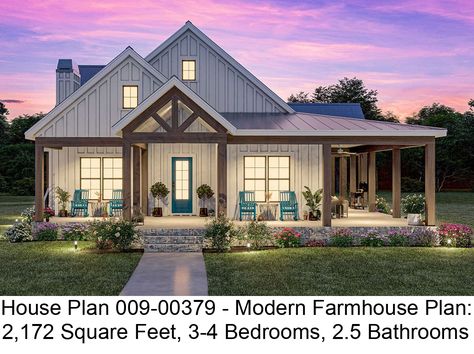 This 3 bedroom, 2 bathroom Modern Farmhouse house plan features 2,172 sq ft of living space. America's Best House Plans offers high quality plans from professional architects and home designers across the country with a best price guarantee. Our extensive collection of house plans are suitable for all lifestyles and are easily viewed and readily available when you begin the process of building your dream home. All our house designs are easy to re House Plan With Side Porch, Home Floor Plans 3 Bedroom 2 Bath, House Plans With Side Porch, Pier And Beam House Exterior, Small Farmhouse Barndominium, 2bedroom House Plans Open Floor Layout, Zero Entry House Plans, Modern Farmhouse With Basement, 2000 Sf Barndominium Plans