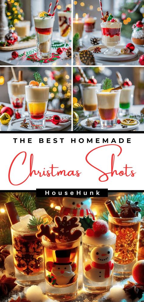 Xmas Shots Alcohol, Holiday Shots Recipes, Santa Shots, Christmas Shot Ideas, Jell-o Shots Christmas, Christmas Shooter Ideas, Xmas Shots Holiday Cocktails, Easy Christmas Shots Recipes, Christmas Shots For Adults