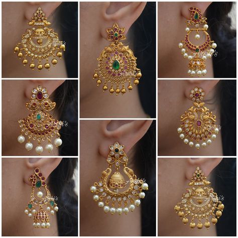 Traditional chandbali earring collections Get flat 10% discount on all products Available on @arshis.in /www.arshis.in Whatsapp… | Instagram | Gold Earrings Kempu Haram Designs, Traditional Jewelry Earrings, Old Model Ear Rings Gold, New Model Earrings Gold, Earing Designs Gold For Wedding, Gold Jewels Design Earrings, Gold Bridal Earrings Indian, Jewelry Patterns Gold Necklace, Chandbali Earrings Gold Antiques