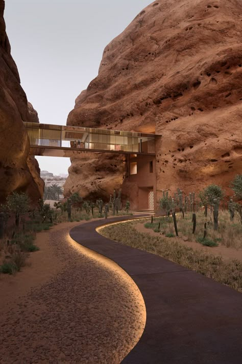 Desert Architecture Projects, Houses In The Desert, Cave House Underground Homes, Desert Compound, Desert House Design, House In Desert, Desert Restaurant, Desert Home Design, Desert Mansion