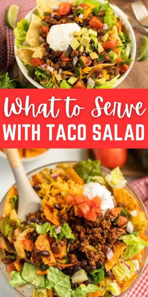 Taco Salad Dinner, Taco Salad For A Crowd Parties, Taco Luncheon Ideas, Taco Salad Bar For A Crowd, Taco Salad With Chili, Taco Salad Side Dish, Taco Salads Bowls, What To Serve With Tacos Dinners, Taco Salad Party Bar