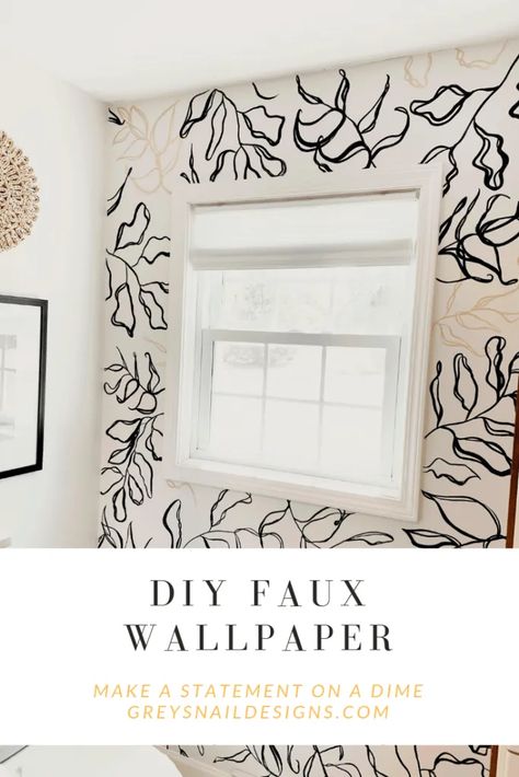 DIY Faux Wallpaper Diy Doodle Wall Art, Wallpaper & Paint, Wallpaper Wall In Bedroom, Painting Wall To Look Like Wallpaper, Painted Walls That Look Like Wallpaper, Diy Wallpaper Look With Paint, Hand Painted Stencil Wall, Diy Painted Wall Designs, Diy Paint That Looks Like Wallpaper