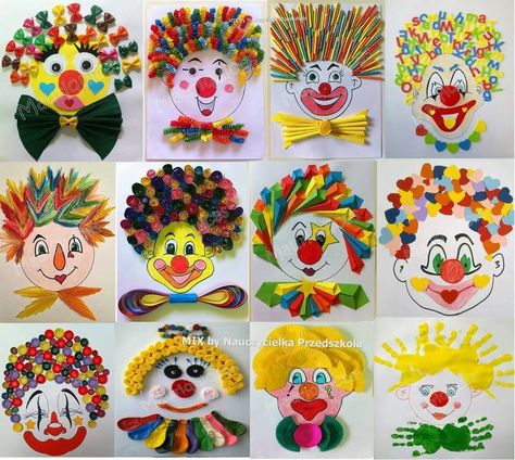 decorer des clowns pour le carnaval Clown Crafts, Carnival Crafts, Circus Crafts, Theme Carnaval, Holiday Painting, Art N Craft, Elementary Art, Crafts For Teens, Childrens Art