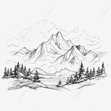 nature mountain line art Mountain Sketch Simple, Mountain Scenery Drawing, Mountain Reference, Mountain Range Drawing, Mountain Drawings, Mountain Landscape Drawing, Mountain Line Drawing, Mountain Line Art, Tree Line Drawing