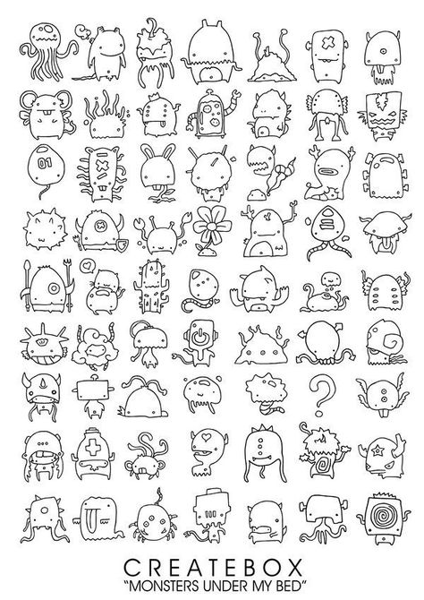 Doodles How To Draw A Cute Monster, Doodle Body Shapes, Cryptid Doodles, Cute Doodle Characters, Cute Monster Doodles, Posca Doodles, Chibi Monster, Character Doodles, Doodle Monster