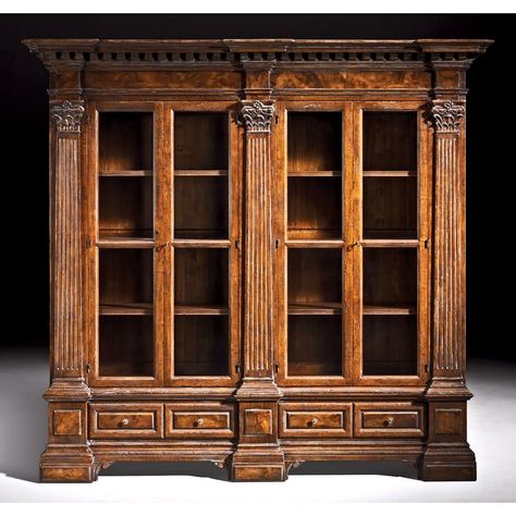 Library Oversized Set Bookcase Dental Molding, Antique Bookcase, Library Bookcase, Walnut Burl, David Michael, Home Library Design, Home Libraries, Book Shelves, Library Design