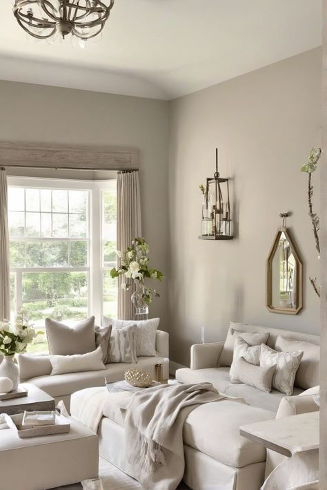 Timeless look, Best greige paint colors, Benjamin Moore, 2024 Benjamin Moore Paint Colors Greige, Neutral Paint For Living Room, Beige Living Room Walls Paint Colours, Mushroom Paint Color Benjamin Moore, Greige Paint Benjamin Moore, Lick Greige Living Room, Best Paint Color For Living Room Walls, Living Room Inspiration Beige Walls, Greige Wall Paint