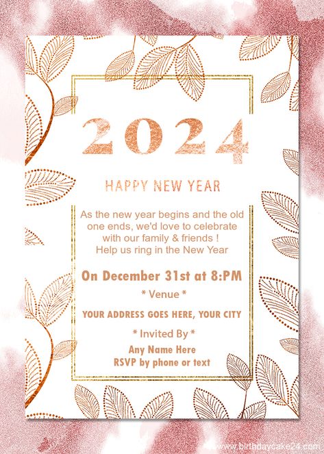 Rose Gold New Year 2024 Invitation Card New Year Party Invitation Card, New Year Invitation Card, 2023 Invitation, New Year Party Invitation, New Year Invitation, Happy New Year Party, Invitation Text, Free Invitation Templates, New Year Party