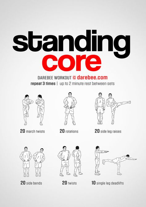 Darebee Core Workout, Mens Core Workout Gym, Standing Full Body Workout, Workouts Darebee, Standing Leg Workout, Low Impact Workout At Home, Standing Core Workout, Core Workout Men, Standing Ab Workout