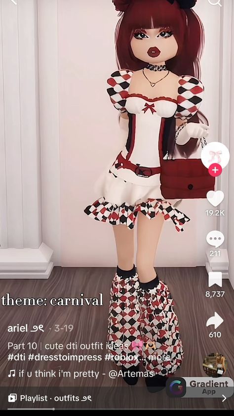 Dti Outfits Roblox Theme Carnival, Dti Outfits Theme 2014, Dress To Impress Clown Outfit, Carnival Outfit Inspo Dti, Dti Roblox Queen Of Hearts Theme, Dti Roblox Emo Outfit, Roblox Dti Carnival, Dti Carnival Outfit Theme, Dti Theme Carnival