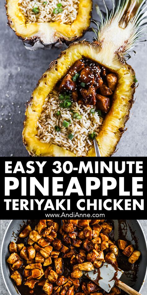 Pineapple Teriyaki Chicken Pineapple Chicken In Pineapple, Grilled Hawaiian Chicken Teriyaki Bowls, Dinner In A Pineapple, Grilled Chicken Pinapple Recipes, Pine Apple Chicken Recipes, Sticky Pineapple Chicken Recipe, Teriyaki Chicken Meal Ideas, Pineapple Stir Fry Recipes, Pineapple Chicken On The Grill