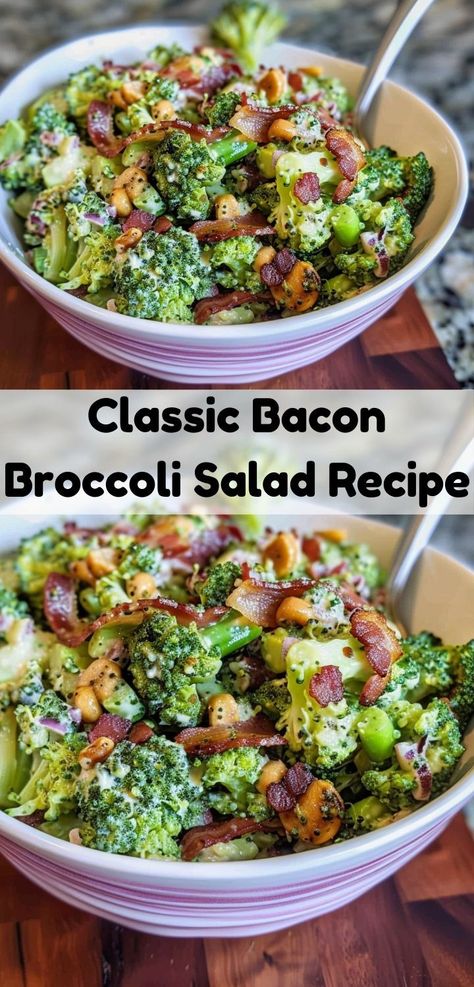 Fresh and crunchy bacon broccoli salad, perfect for any meal. Broccoli Salads For Parties, Easy Healthy Broccoli Salad, Bacon And Broccoli Salad, On The Go Salad Ideas, Peanut Broccoli Salad, Broccoli Salad Recipes Easy, Easy Dinner Salads Simple, Salad In A Bag Recipes, Fresh Broccoli Salad Recipes