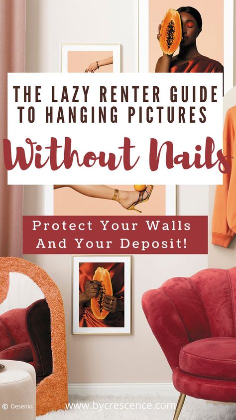 Yes, you have every right in your rented home to enjoy all the gorgeous canvasses and wall art you have collected over the years with zero need to worry about damaging your rental walls. Here are stress-free and affordable hacks to hang pictures without nails... #hanging pictures without nails #home decor Damage Free Hanging, How To Hang Stuff Without Damaging Walls, No Hole Picture Hanging, Rental Friendly Wall Art, How To Hang Wall Art Without Holes, Wall Decor Without Nails, Renter Friendly Photo Wall, Decorating Without Hanging On Walls, How To Hang Pictures On Wall Without Nails