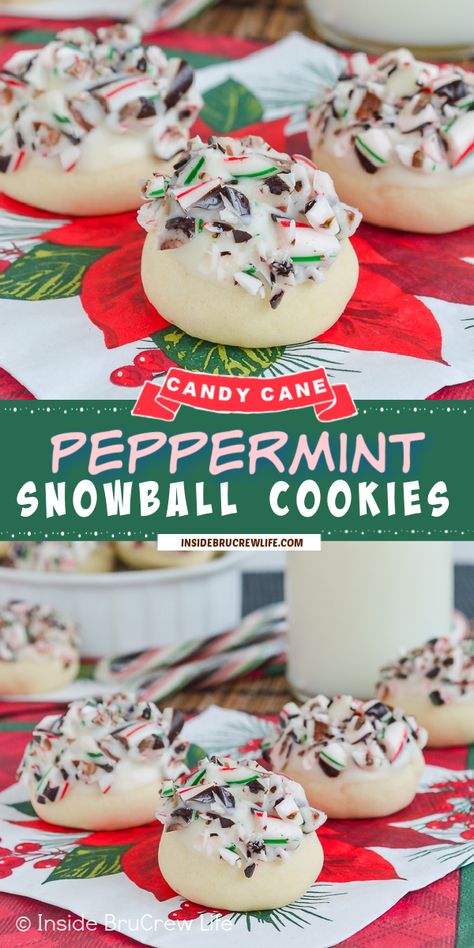 Peppermint Snowball Cookies are the perfect holiday treat. They are easy to make, delicious, and very festive. Great recipe for Christmas cookie exchanges or parties because everyone loves them. Peppermint Snowballs Cookies, Peppermint Snowballs, Peppermint Bark Cookies Recipe, Peppermint Snowball Cookies Recipe, Peppermint Cookie Balls, Peppermint Meltaways Christmas Cookies, Peppermint Snowball Cookies, Peppermint Christmas Cookies Recipes, Christmas Cookie And Candy Recipes