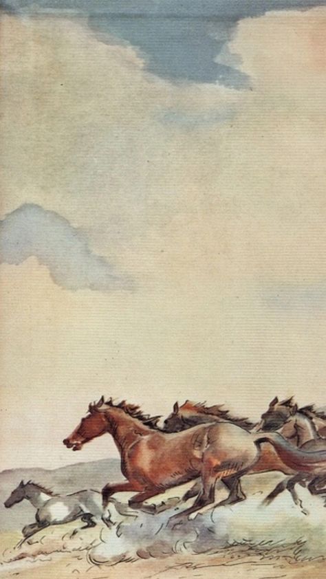 Wesley Dennis Horses, Cowgirl Art Wild West, Vintage Horse Art, Horses Illustration, Vintage Western Art, Paul Brown, Western Artwork, Western Wallpaper Iphone, Horse Posters