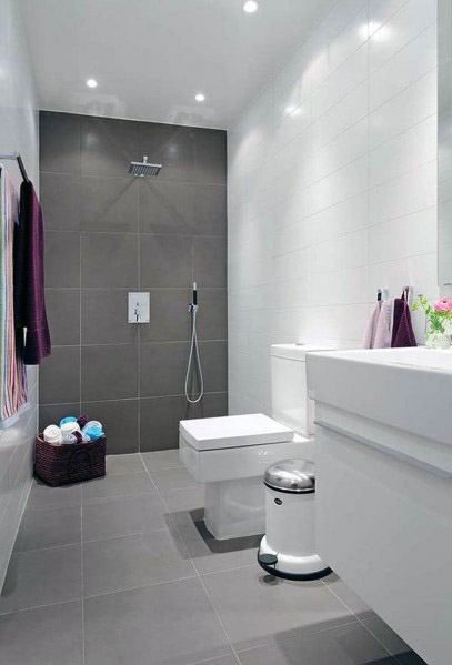 Top 60 Best Grey Bathroom Tile Ideas - Neutral Interior Designs Grey Bathroom Floor, Design Interior Baie, Makeover Kamar Mandi, Small Apartment Bathroom, Small Bathroom Tiles, Grey Bathroom Tiles, Decor Baie, Room Tiles, Bathroom Tile Designs