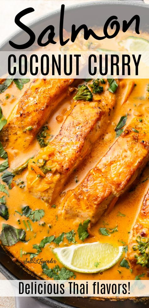 Salmon Coconut, Curry Coconut Milk, Coconut Milk Sauce, Salmon Curry, Salmon Recipes Pan Seared, Curry Coconut, Cake Pizza, Recipes Fish, Fish Curry Recipe