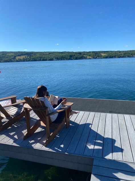 Lake Home Aesthetic, Lake Side Cabin, Coffee By The Lake, Living On A Lake, Wisconsin Lake House, Lakehouse Aesthetics, Lake Vacation Aesthetic, Lake House Vibes, At The Lake Aesthetic