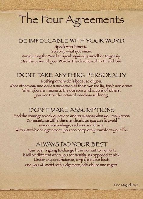 #FourAgreements #DonMiguelRuiz #SuperSoulSunday The Four Agreements, A Course In Miracles, Zig Ziglar, E Card, Note To Self, Good Advice, Great Quotes, The Four, Wisdom Quotes