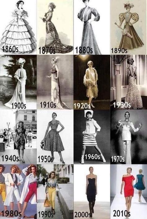 Fashion through the years. Decades Fashion, Fashion Through The Decades, Mode Prints, Fashion Timeline, Istoria Artei, Fashion Dictionary, History Fashion, Look Retro, Fashion Vocabulary