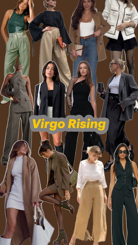 Virgo Outfits Zodiac Signs, Virgo Rising Style Aesthetic, Dressing Like Your Venus Sign Aries, Rising Virgo Aesthetic, Virgo Venus Aesthetic Style, Virgo Fashion Style, Virgo Style Aesthetic, Virgo Rising Fashion, Virgo Wardrobe