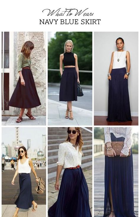 Navy skirt style Blue Top With Skirt, Wrap Skirt Outfit, Styling Portfolio, Navy Midi Skirt, Top With Skirt, Navy Pencil Skirt, Neutral Outfits, 2016 Fashion Trends, Timeless Outfits