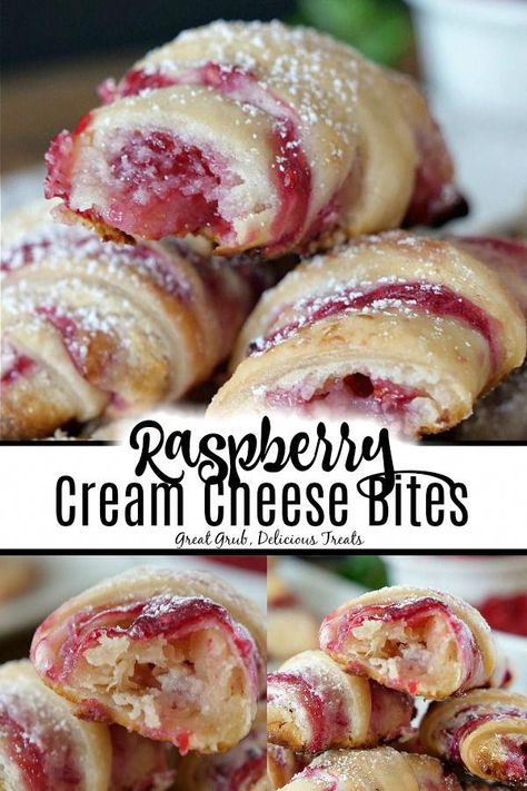 Raspberry Cream Cheese Bites are filled with a cheesecake like filling and a delicious homemade raspberry sauce. #raspberrydanish #creamcheeserecipes #raspberrypastry #raspberryrecipes #greatgrubdelicioustreats #cakecookies Fruit Filled Desserts, Raspberry Cream Cheese Danish, Cream Cheese Bites, Raspberry Cream Cheese, Raspberry Desserts, Cream Cheese Danish, Raspberry Cream, Cheese Danish, Raspberry Recipes