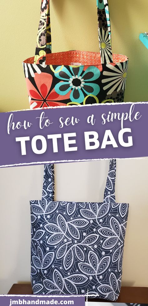 Easy Sewing Tote Bag, Sew A Tote Bag Easy, Easy Shopping Bags To Sew, Easy Diy Bags And Totes, Machine Sewing For Beginners, Sewing Projects Tote Bags, Easy Sew Bags For Beginners, Sew Bag Easy, Simple Purse Patterns Free