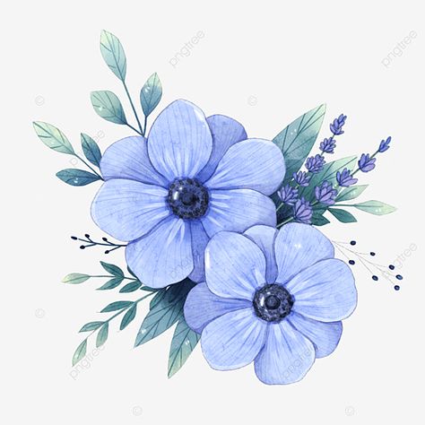 Blue Anemone Flower Tattoo, Flower Images Drawing, Blue Flowers Aesthetic Drawing, Flower Cluster Drawing, Anemone Flower Drawing, Flowers And Leaves Drawing, Blue Flowers Drawing, Flowers Drawing Aesthetic, Anemone Drawing