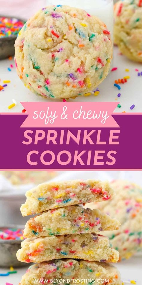 Homemade Birthday Cookies, Chewy Sprinkle Sugar Cookies, Chewy Sugar Cookies With Sprinkles, Soft Sprinkle Sugar Cookies, Softest Sprinkle Cookies, Pudding Sprinkle Cookies, Sprinkle Cookie Cake, Fall Sprinkle Cookies, Pink Sprinkle Cookies