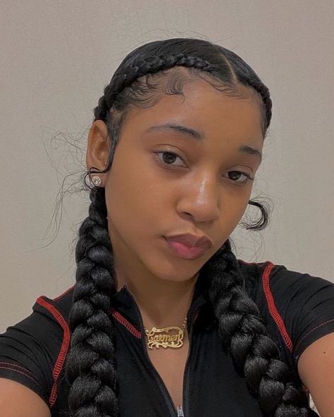 🚨POST PAGE🚨’s Instagram post: “tag who yk @melaninnglow #beauty #goals #blackgirls #curls #hair” 2 Braided Cornrows, Feed In French Braids Black Hair, Cornrow 2 Braids, Braids To Back With Bun, Dutch Braids With Extensions Black Women, 2 Dutch Braids Black Women, Dutch Braids For Black Women, Two Braids With Color, Dutch Braid Black Women