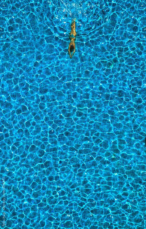 A woman is swimming in a pool, seen from above. She looks tiny in the huge pool....by FELIX HUN Water From Above, Pool Shots, Huge Pool, Swimming Photography, Swimming Pictures, Swimming Memes, Ocean Drawing, Underwater Swimming, Underwater Painting