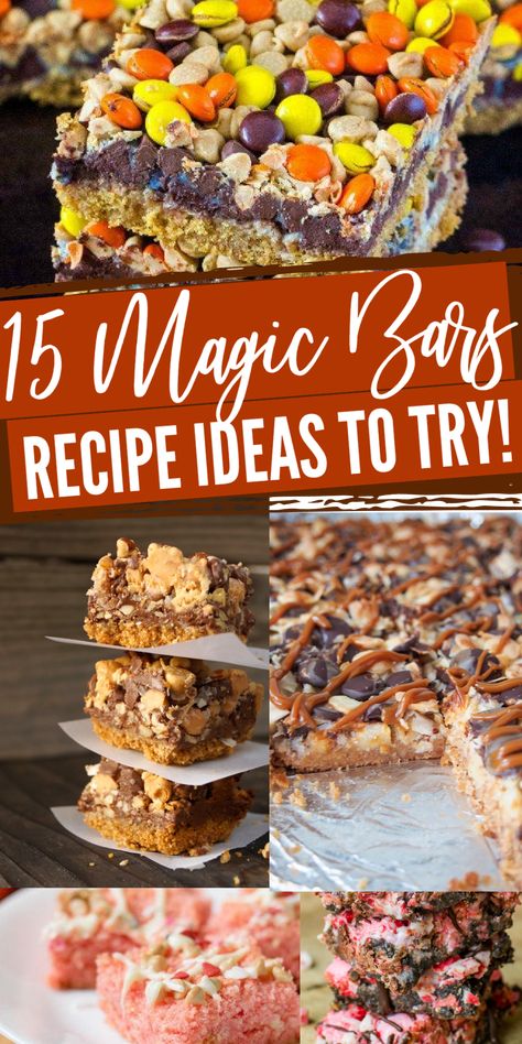 Magic Bar Variations, Oatmeal Cookie Magic Bars, Easy Bar Dessert Recipes, M&m Magic Bars, Million Dollar Bars Desserts, Bars And Cookies Recipes, Layered Bars Recipe, Desert Bars For A Crowd, Magic Bars Without Coconut