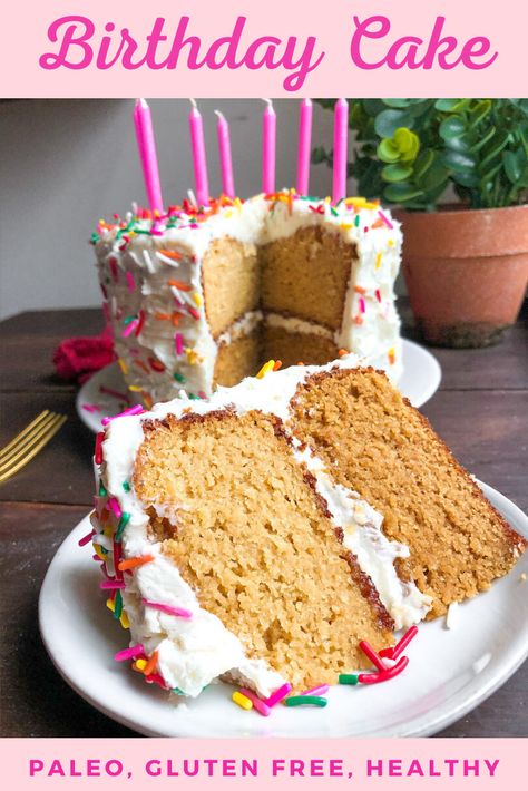 White Birthday Cake Recipe, Paleo Birthday Cake, Paleo Cake Recipes, Lemon Birthday Cakes, White Birthday Cake, Gluten Free Birthday Cake, Healthy Birthday Cakes, Paleo Cake, Two Layer Cakes