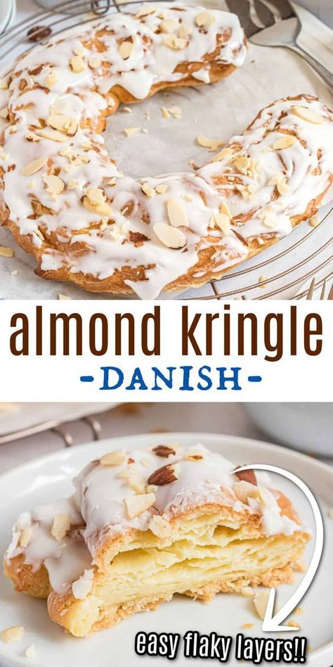 Kringle Cake Recipe, Easy Almond Dessert Recipes, Homemade Kringle Recipe, Apple Kringle Recipe, Almond Breakfast Pastry, Almond Kringle Recipe Wisconsin, French Breakfast Pastries, Almond Pastry Filling Recipes, Christmas Kringle Recipe