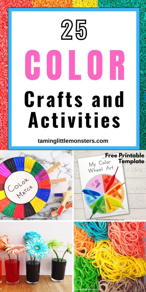 Color Crafts and Activities for Kids. Fun science, fine motor, arts and crafts, sensory and free printables, all of which explore colors. Perfect for toddlers and preschoolers. #colors #toddlers #preschoolers Color Art Activities For Toddlers, Color Paddles Preschool Activities, Colour Activities For Kindergarten, Rainbow Activities Preschool Crafts, Prek Color Activities, Pre K Color Activities, Colors Activity For Toddlers, Colour Crafts Preschool, Colors Activities For Toddlers