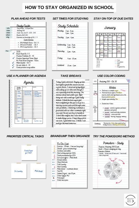 University Study Planner, Study Tips Organization, How I Take Notes Study Tips, Studying Set Up Aesthetic, Organisation Tips School, How To Organize A Journal, Study Task Planner, How To Organise Your School Planner, Planner School Organization