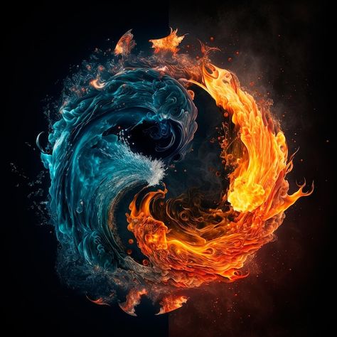 Fire and water | Premium Photo #Freepik #photo #fire-water #fire-banner #fire-circle #hot Fire And Air Aesthetic, Fire And Water Wedding Theme, Water Fire Aesthetic, Fire Water Aesthetic, Water And Fire Art, Fire Ideas Art, Water And Fire Aesthetic, Fire Abstract Art, Fire And Water Wallpaper