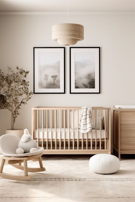 Neutral Girl Nursery Ideas, Neutral Baby Room Ideas, Japandi Nursery, Nursery Feature Wall, Oak Nursery, Modern Gender Neutral Nursery, Nursery Minimalist, Unisex Baby Room, Beige Nursery