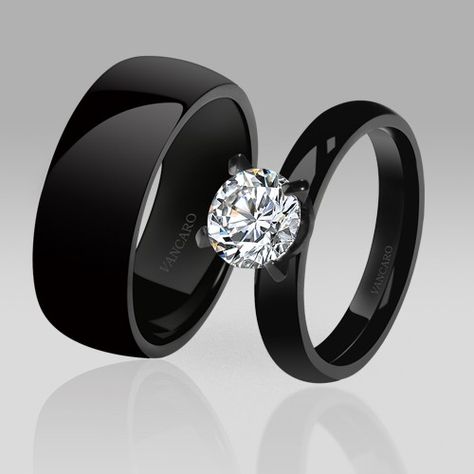 Black Wedding/ Engagement Ring Solitaire Style White Cubic Zirconia Couple Rings for Women Batman Wedding Rings, His And Hers Rings, Black Engagement Ring, Cool Wedding Rings, Black Wedding Rings, Wedding Rings Solitaire, Top Drawer, Couple Rings, Sapphire Engagement