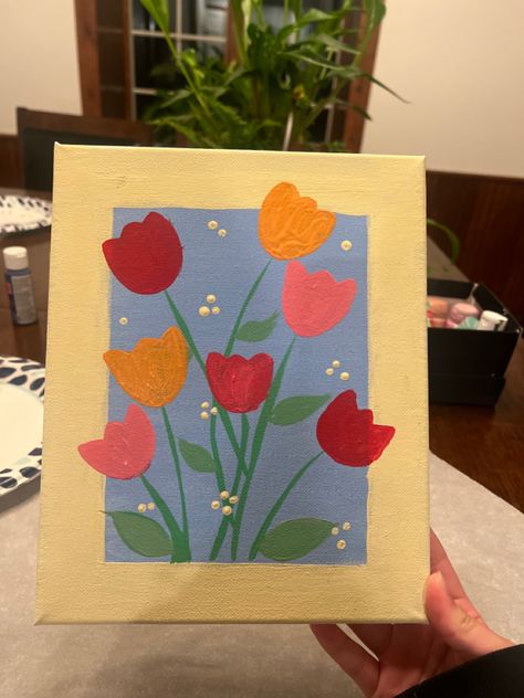 i dont know who the inspo was but i found the idea from someone else! Inspo For Painting Easy, Gf Painting Ideas, Simple Flower Painting Easy, Beginners Painting Ideas Simple, Canvas Painting For Mom, Painting Ideas Valentines, Aesthetic Simple Paintings, Ideas De Pinturas Aesthetic, Panting Photo Ideas