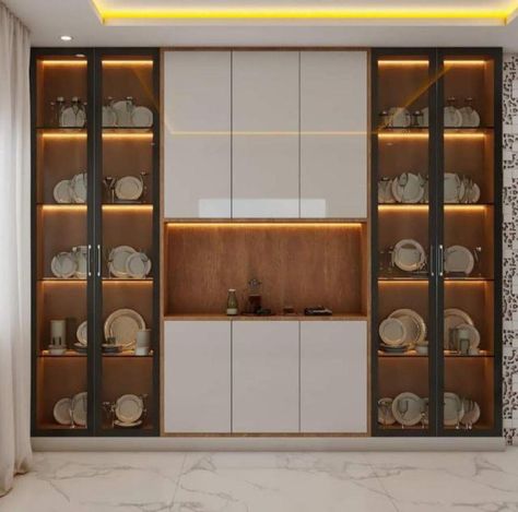 Crockery Unit Design Dining Rooms, Crockery Cabinet Design, Crockery Cabinet, Crockery Unit Design, Almirah Designs, Crockery Design, Crockery Unit, Interior Design Your Home, Hall Interior Design