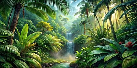 Tropical Rainforest Background, Tropical Rainforest Wallpaper, Rainforest Background, Waterfall Tropical, Foliage Backdrop, Landscape Jungle, Rainforest Wallpaper, Rainforest Landscape, Rainforest Waterfall