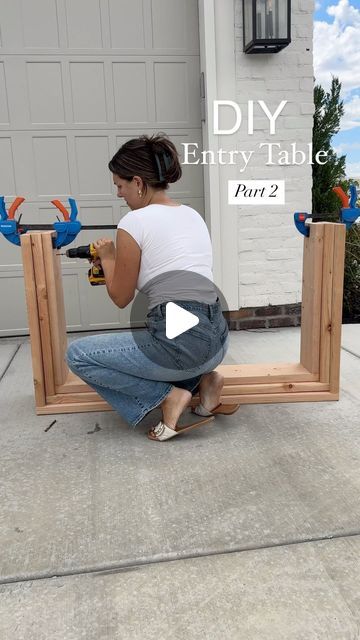 Haylee Griffin | DIY + Home on Instagram: "Fits like a glove 🎉 Comment PAINT for a link to my affordable paint sprayer! DIY Entryway Table Build Part 2  #diytable #paintsprayer #diyfurniture #smmakelifebeautiful #entrywaytable #entrywaydesign #interior123 #buildwithme" Diy Wood Couch Table, Diy 2x4 Console Table, Scrap Shiplap Projects, Build Entryway Table, Practical Entryway Ideas, Diy Entrance Table, Entryway Ideas Table, Entryway Table Plans, Diy Entry Table Easy