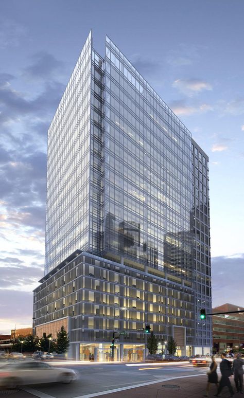 Plans for Denver's next office tower unveiled - Denver Business Journal Office Building Architecture, Corporate Building, Glass Facade, New Front Door, Residential Tower, Building Front, Office Tower, Skyscraper Architecture, Casa Patio